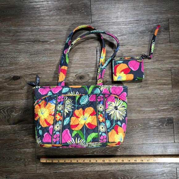 Vera Bradley Medium Tote Purse Bag with Trifold Wallet Jazzy Blooms Retired 2013 - Picture 5 of 10